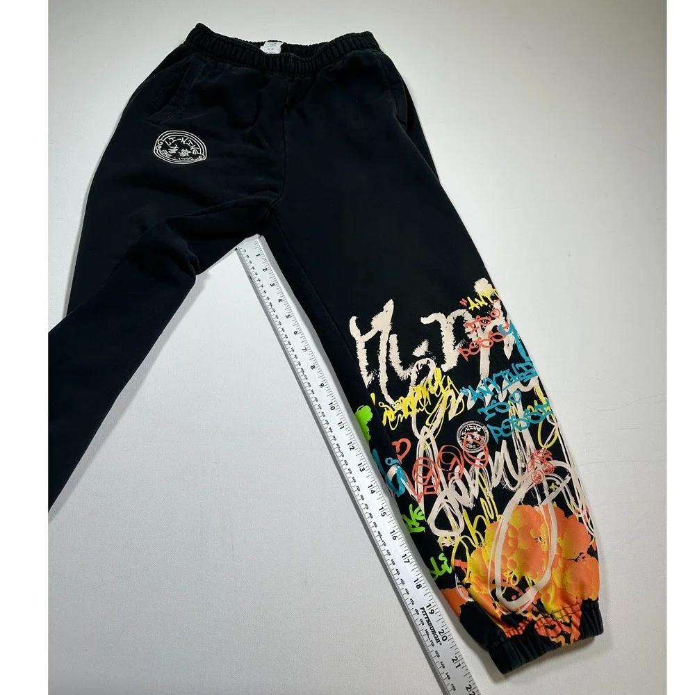 Li-Ning Jogger Sweatpants Mens Small Black Graffiti Graphic Streetwear YKLR144-2